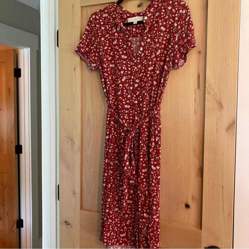 EUC Loft Floral Red Shirt Dress